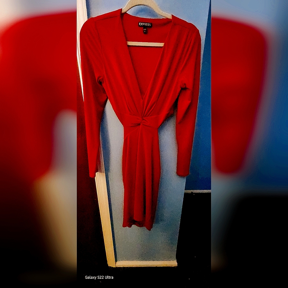 Express long sleeve open back red dress